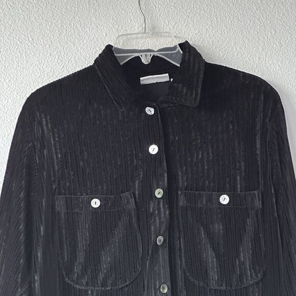 Kathy Ireland Corduroy Shirt Jacket Women's M Oversized Black Button Up Shacket - Picture 2 of 9